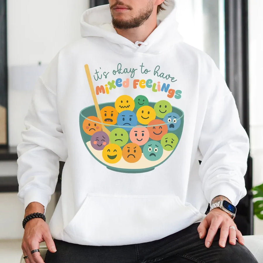 Mixed Feelings Mental Health Shirt | Emotions Cereal Bowl Graphic Tee | Premium Cotton | Gift for Counselor, Teacher, Therapist