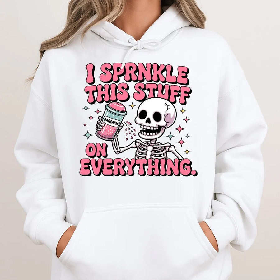 Sarcasm Sprinkle Hoodie | Funny Retro Skeleton Graphic Tee | Premium Soft Cotton | Sassy Humor Gift for Women & Men