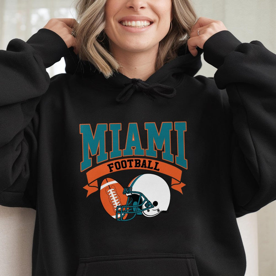 Miami Football Hoodie Retro Miami Football Hoodie Vintage Style Dolphins Football Miami Fan Gift Dolphins Hoodie Game Day