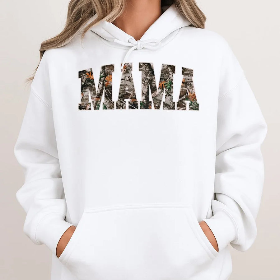 Mama Camo Hoodie | Hunting Woodland Graphic Sweatshirt | Cozy Cotton-Poly Blend | Gift for Outdoor Mom