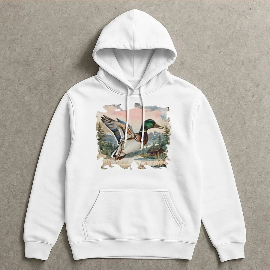 Mallard Duck Hoodie | Vintage Watercolor Wildlife Art | Premium Cotton Blend | Nature Lover Hunting Gift for Men and Women