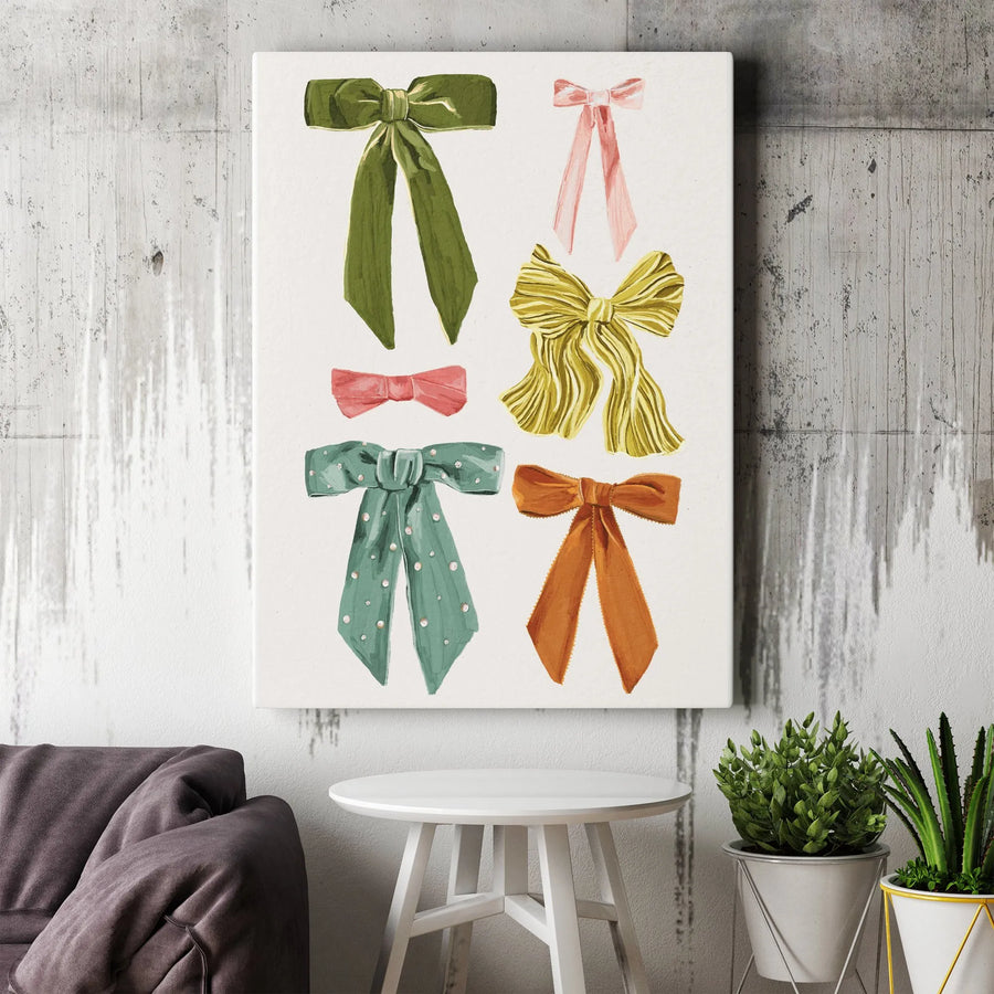 Watercolor Bows Canvas Print | Colorful Bow Collection Illustration | Gallery Wrapped 1.25" Canvas | Coquette Aesthetic Room Decor Gift