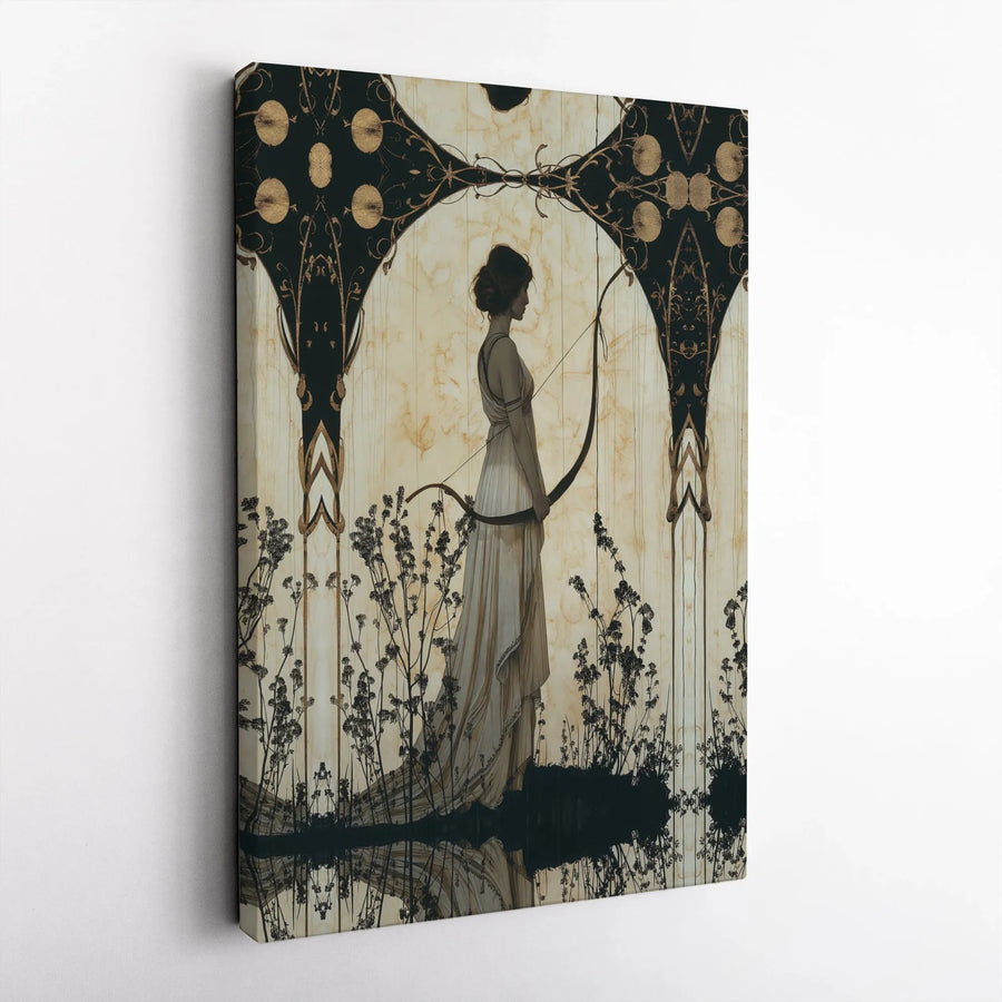 Artemis Goddess Canvas Wall Art | Art Nouveau Archer Print | 1.25-Inch Gallery Wrap Profile | Greek Mythology Home Decor Gift
