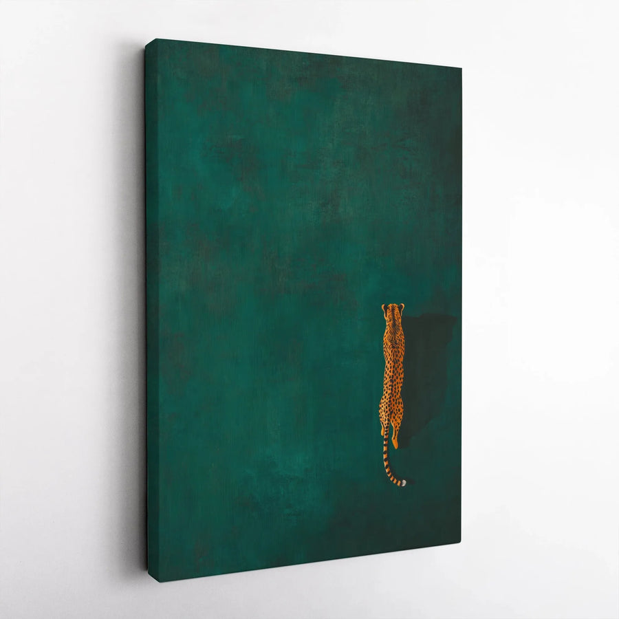 Cheetah Wall Art | Minimalist Leopard Decor On Dark Green Background | Premium Gallery Wrap Canvas | Modern Safari Home Gift
