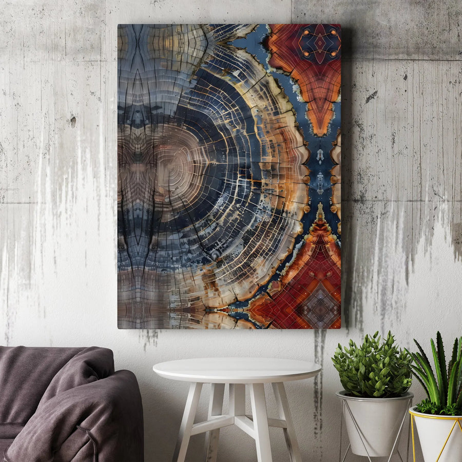 Petrified Wood Tree Ring Canvas Wall Art | Symmetrical Abstract Nature Print | Premium Gallery Wrap Decor | Modern Living Room Home Office Gift
