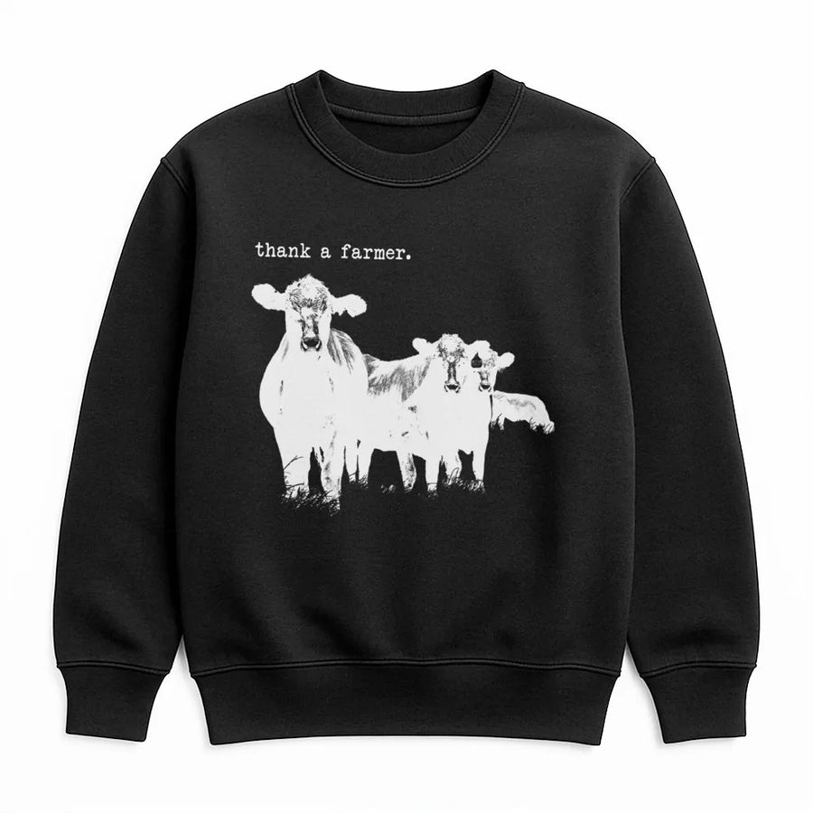 Thank A Farmer Sweatshirt | Western Cattle Cow Graphic Print | Premium Cotton Blend Crewneck | Farm Life Apparel Gift For Ranchers & Country Lovers