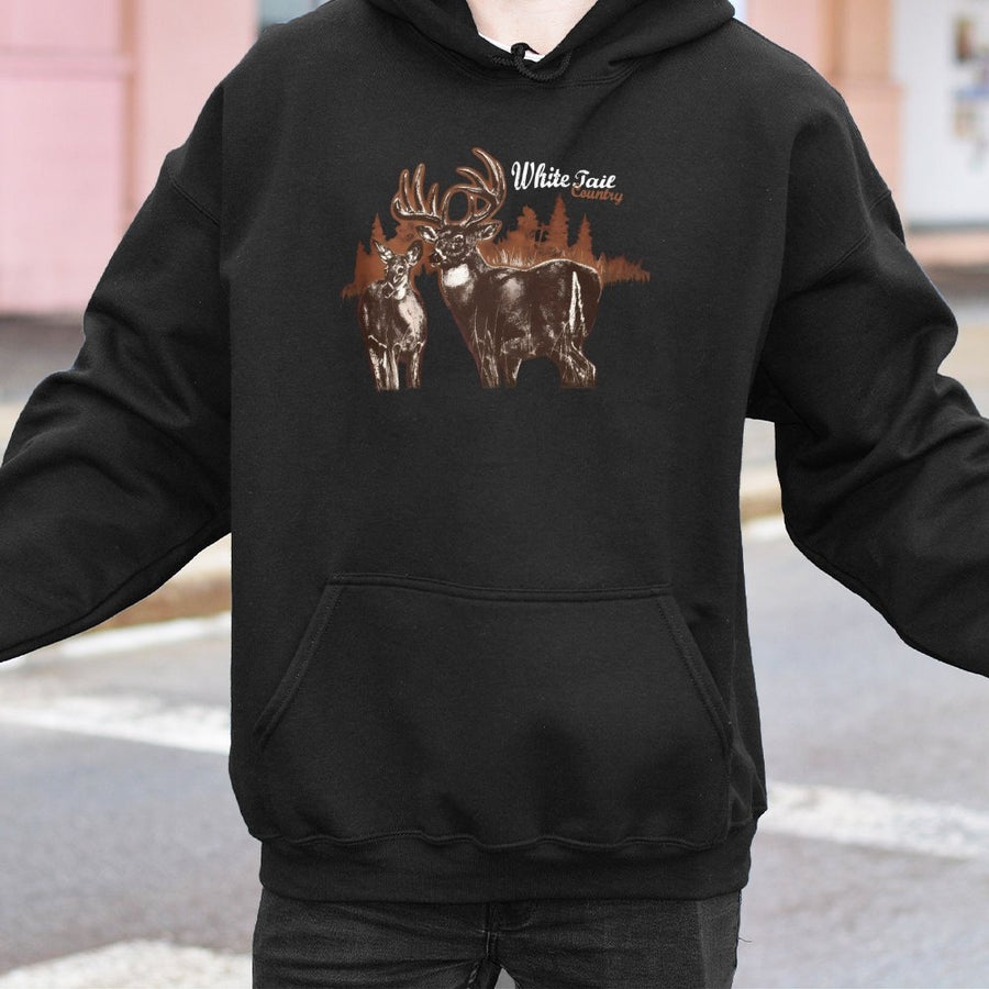 White Tail Deer Hoodie | Vintage Buck and Doe Graphic | Premium Cotton Blend | Nature Lover Hunting Gift for Outdoorsmen