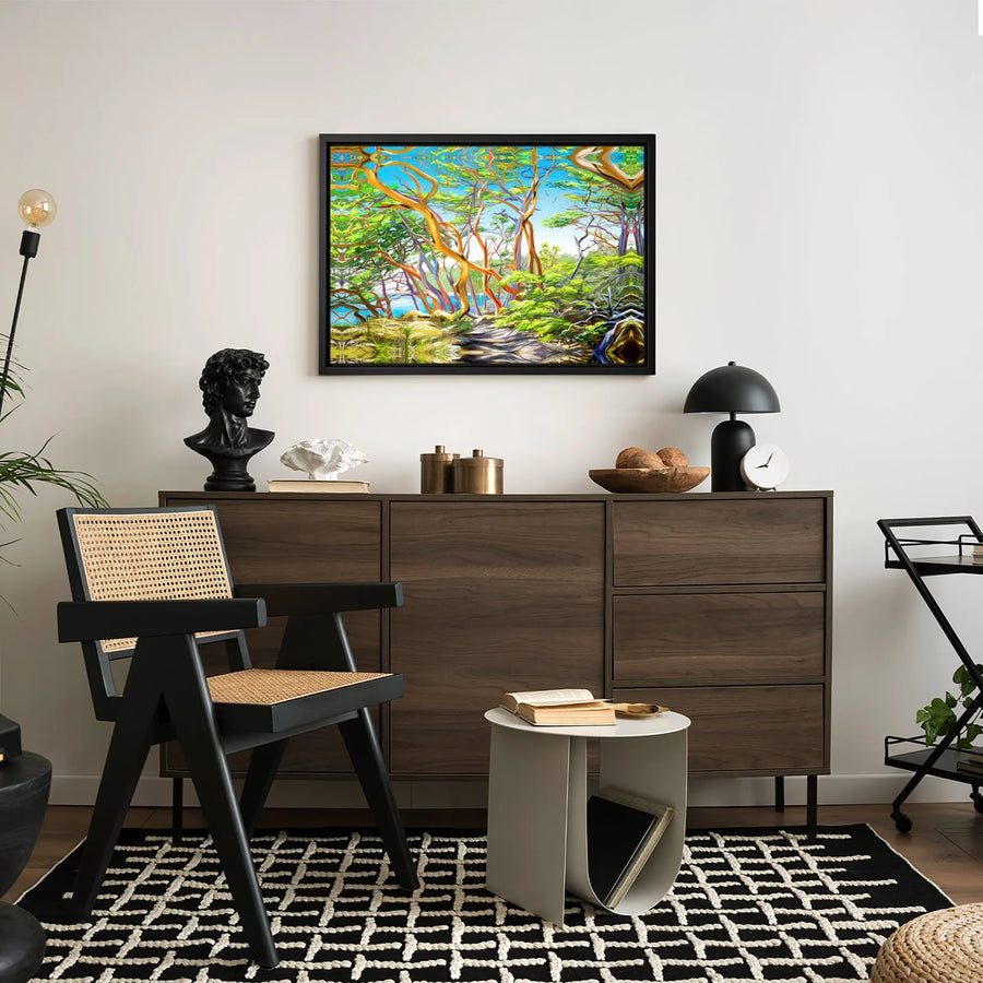 Arbutus Tree Forest Canvas Wall Art | Vibrant Coastal Nature Landscape | Premium Gallery Wrapped Print | Modern Living Room Home Decor Gift