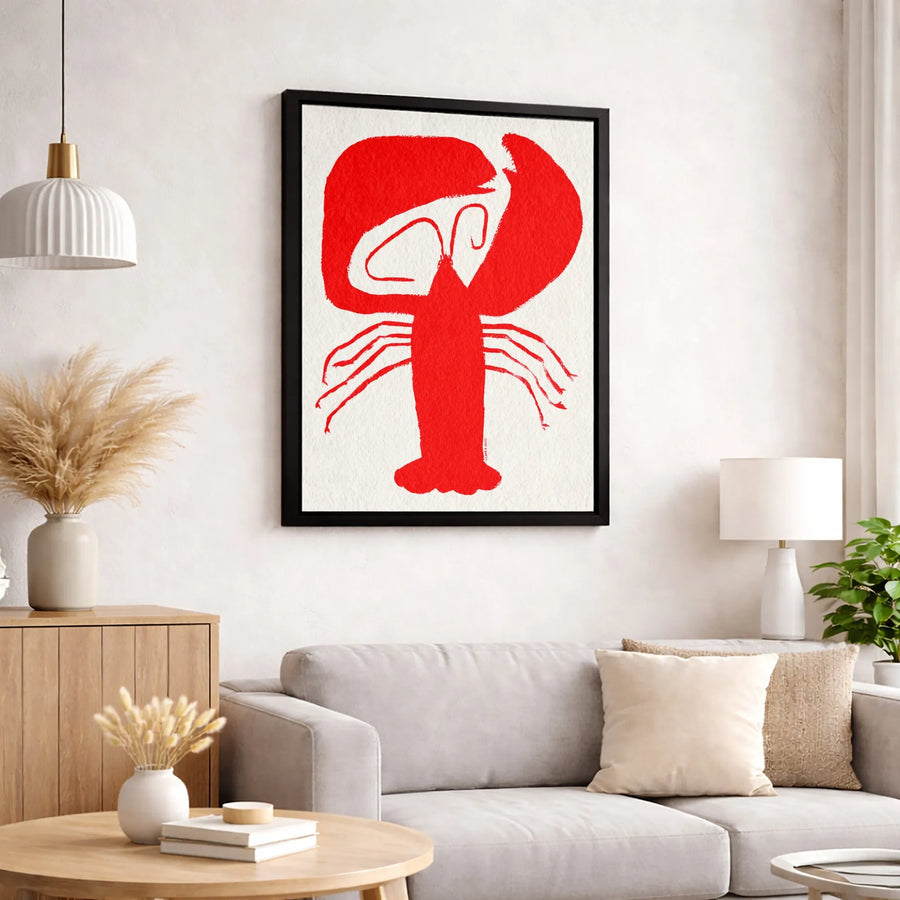 Red Lobster Canvas Wall Art | Minimalist Coastal Graphic Print | Premium Gallery Wrap 1.25" Profile | Modern Beach House Decor Gift