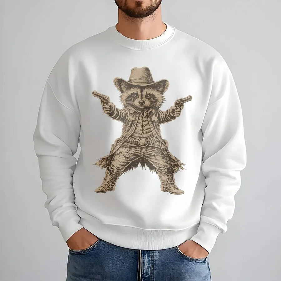 Sweat-shirt raton laveur cow-boy | Motif rétro western de tireur à l’affût | Sweat-shirt doux en coton mélangé | Cadeau amusant unisexe pour les amoureux des animaux