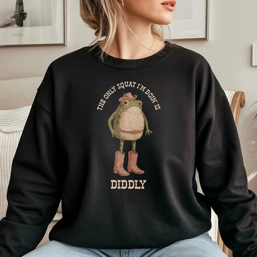 Cowboy Frog Sweatshirt | Funny Sarcastic Gym Humor Quote | Soft Unisex Pullover | Western Meme Gift for Lazy Workout Fans