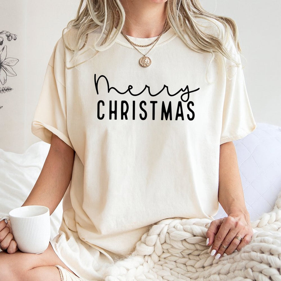 Merry Christmas T-Shirt | Minimalist Holiday Typography Graphic | Premium Soft Cotton Unisex Tee | Cute Festive Gift for Her and Him