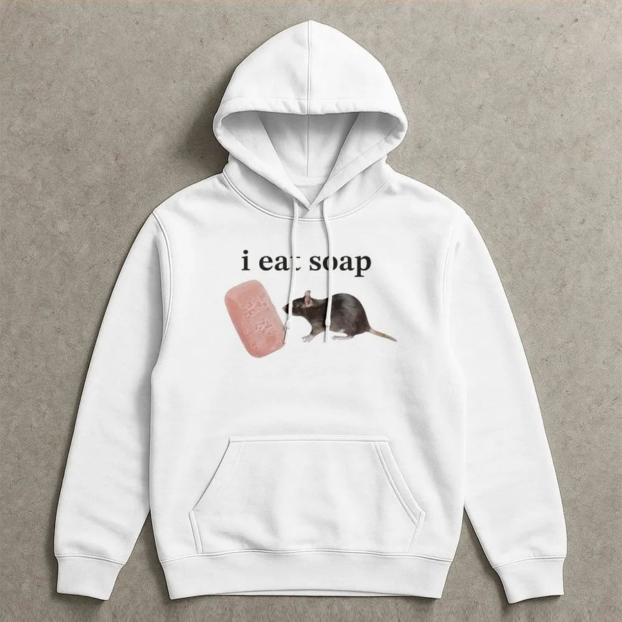 I Eat Soap Rat Meme Hoodie | Funny Animal Graphic Sweatshirt | Premium Cotton-Blend Pullover | Sarcastic Internet Humor Gift for Men & Women