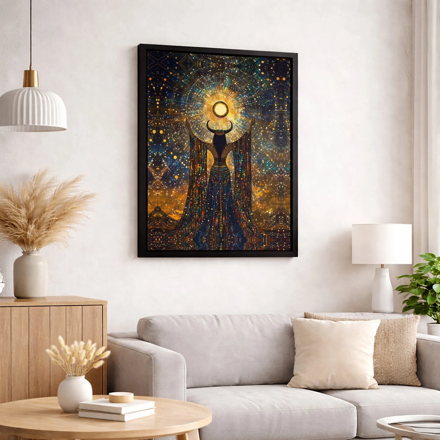 Egyptian Goddess Canvas Print | Celestial Hathor Sun Goddess Wall Art | Premium Gallery Wrapped Decor | Spiritual Home Office Gift