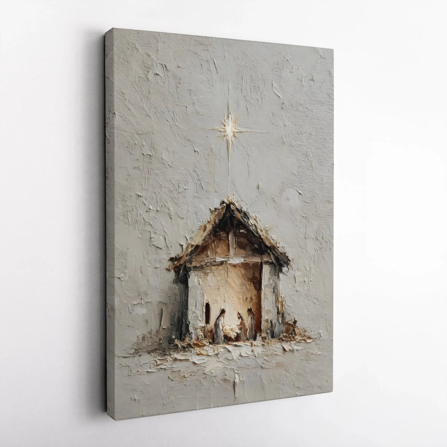 Nativity Scene Canvas Print | Textured Impasto Religious Wall Art | Premium Gallery Wrapped Decor | Minimalist Christmas Gift For The Home