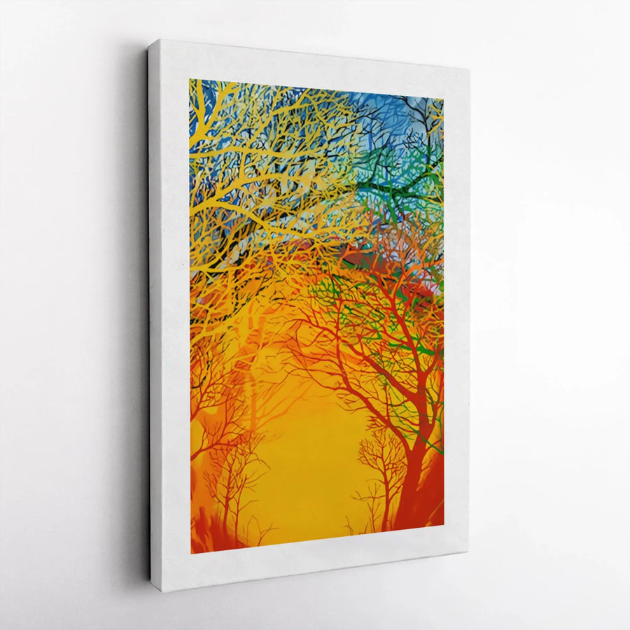 Abstract Forest Canvas Wall Art | Vibrant Yellow Red Autumn Landscape | Premium Gallery Wrap Print | Modern Home Decor Gift