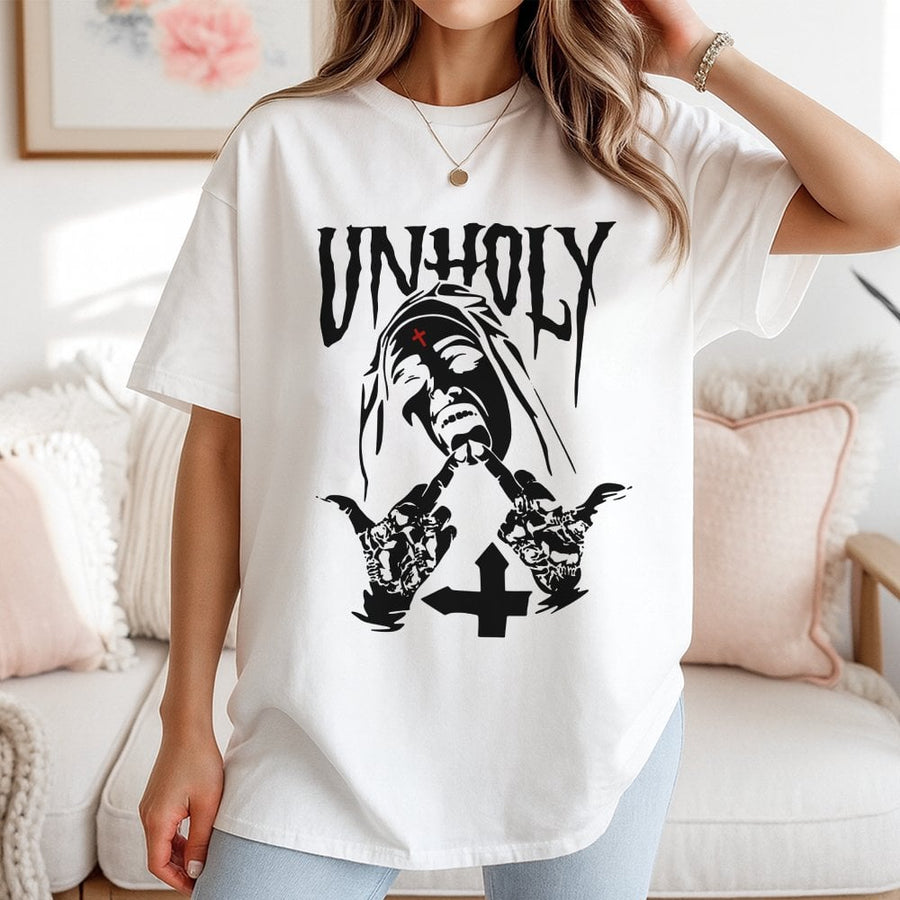 Unholy Nun Graphic T-Shirt | Edgy Gothic Streetwear Aesthetic | 100% Premium Cotton | Alternative Rock Style Gift for Her and Him