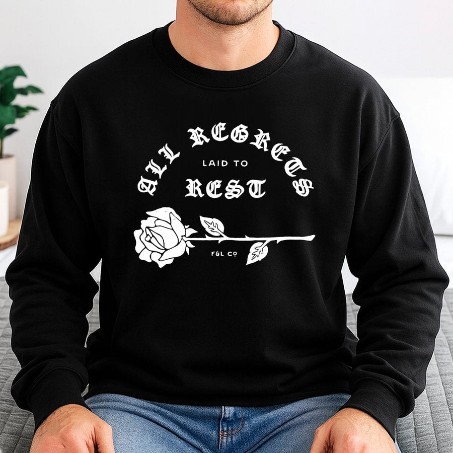All Regrets Laid To Rest Sweatshirt | Gothic Rose Graphic Crewneck | Premium Cotton Blend | Aesthetic Grunge Gift For Her