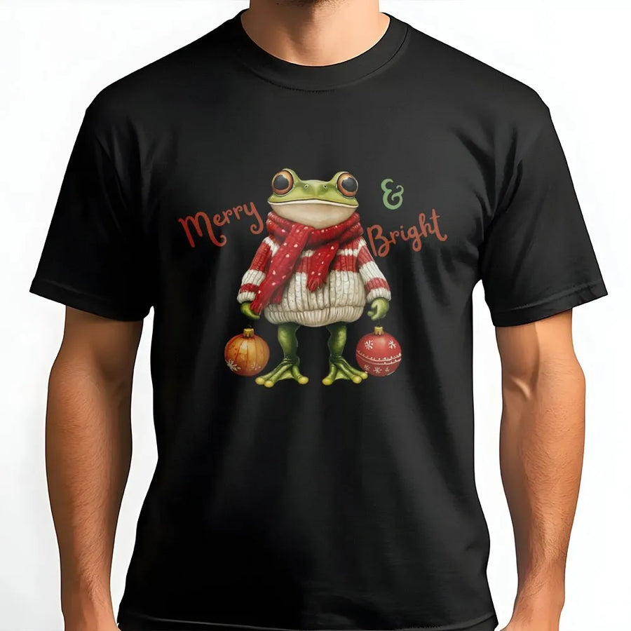 Christmas Frog T-Shirt | Merry & Bright Festive Toad Graphic | Premium Soft Cotton Tee | Funny Holiday Gift for Animal Lovers