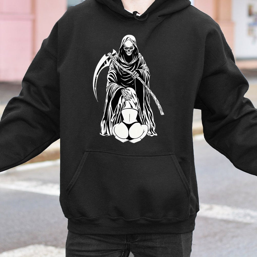 Grim Reaper Hoodie | Dark Aesthetic Graphic Print | Soft Cotton-Blend Pullover | Edgy Streetwear for Men and Women