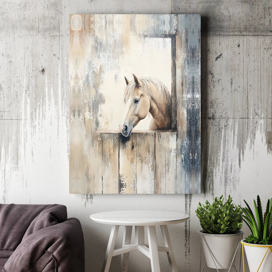 Rustic Horse Canvas Wall Art | Abstract Palomino in Barn Window | Premium Gallery Wrapped Canvas | Farmhouse Decor Gift for Horse Lover