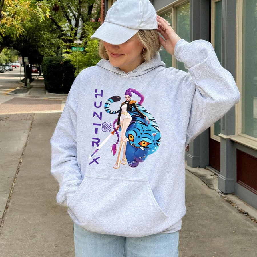Anime Warrior Hoodie | Blue Tiger Demon Hunter Graphic | Cotton Blend Premium Sweatshirt | Gift For Fantasy Anime Fans