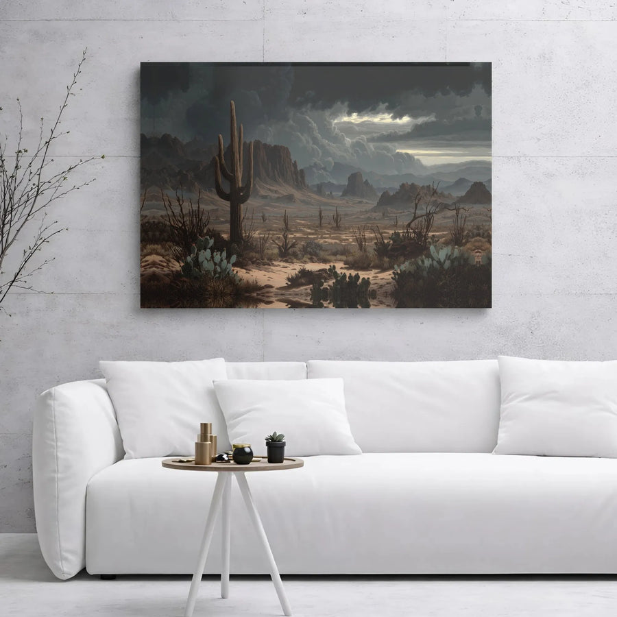 Arizona Desert Landscape Canvas | Stormy Saguaro Cactus Wall Art | Premium 1.25” Gallery Wrap | Moody Western Home Decor Gift