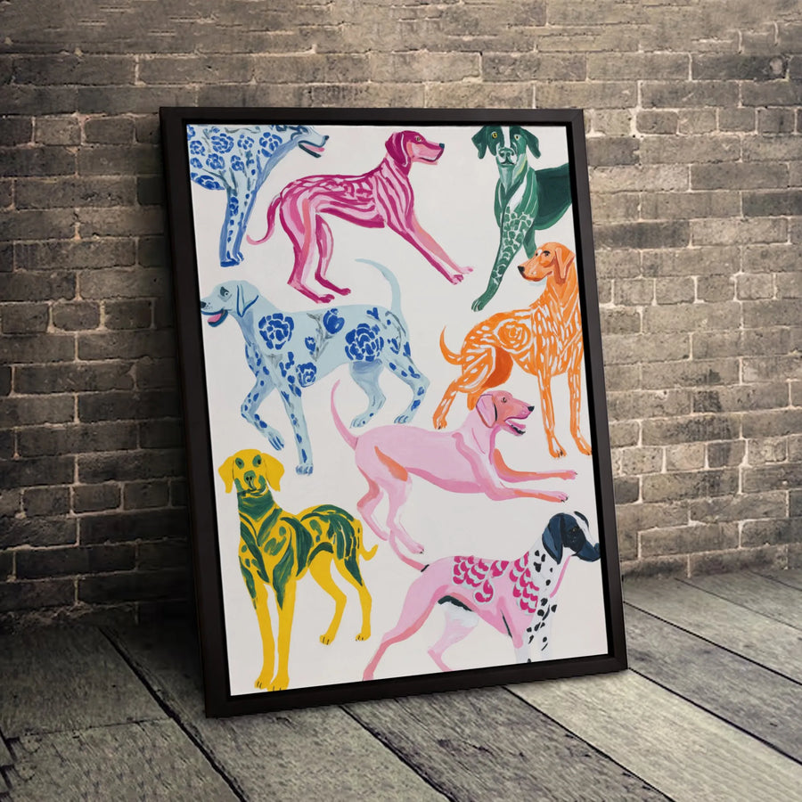 Colorful Dog Art Canvas | Modern Abstract Floral Pet Painting | Gallery-Quality 1.25-Inch Wall Decor | Gift for Dog Lovers
