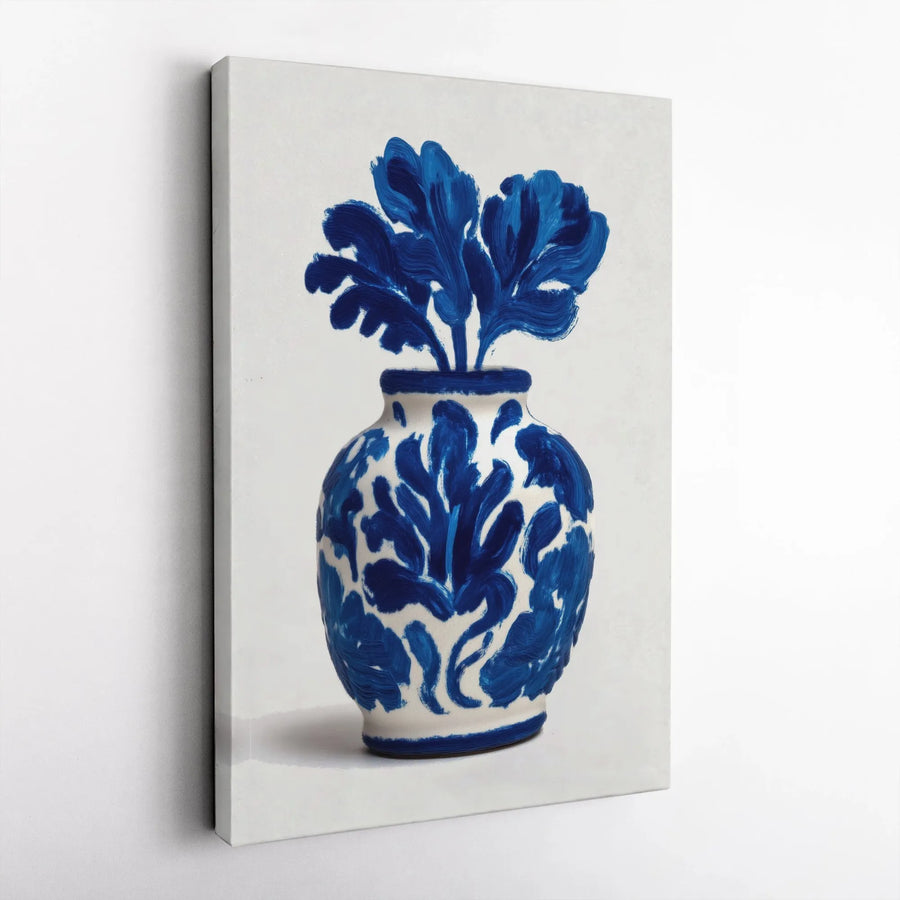 Blue and White Vase Canvas Print | Modern Painterly Botanical Art | Premium Gallery Wrapped Canvas | Elegant Living Room Decor Gift