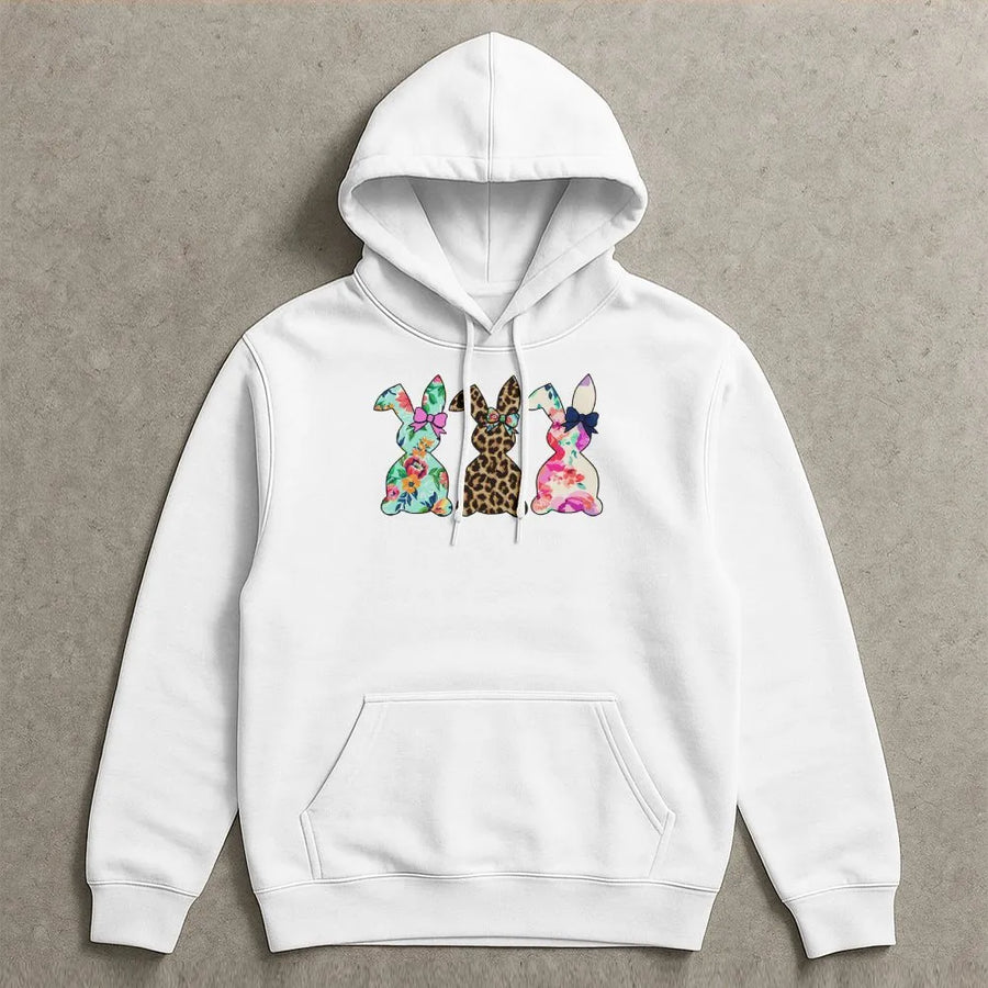 Easter Bunny Hoodie | Floral Leopard Rabbit Graphic | Premium Cotton Blend | Cute Spring Gift for Women