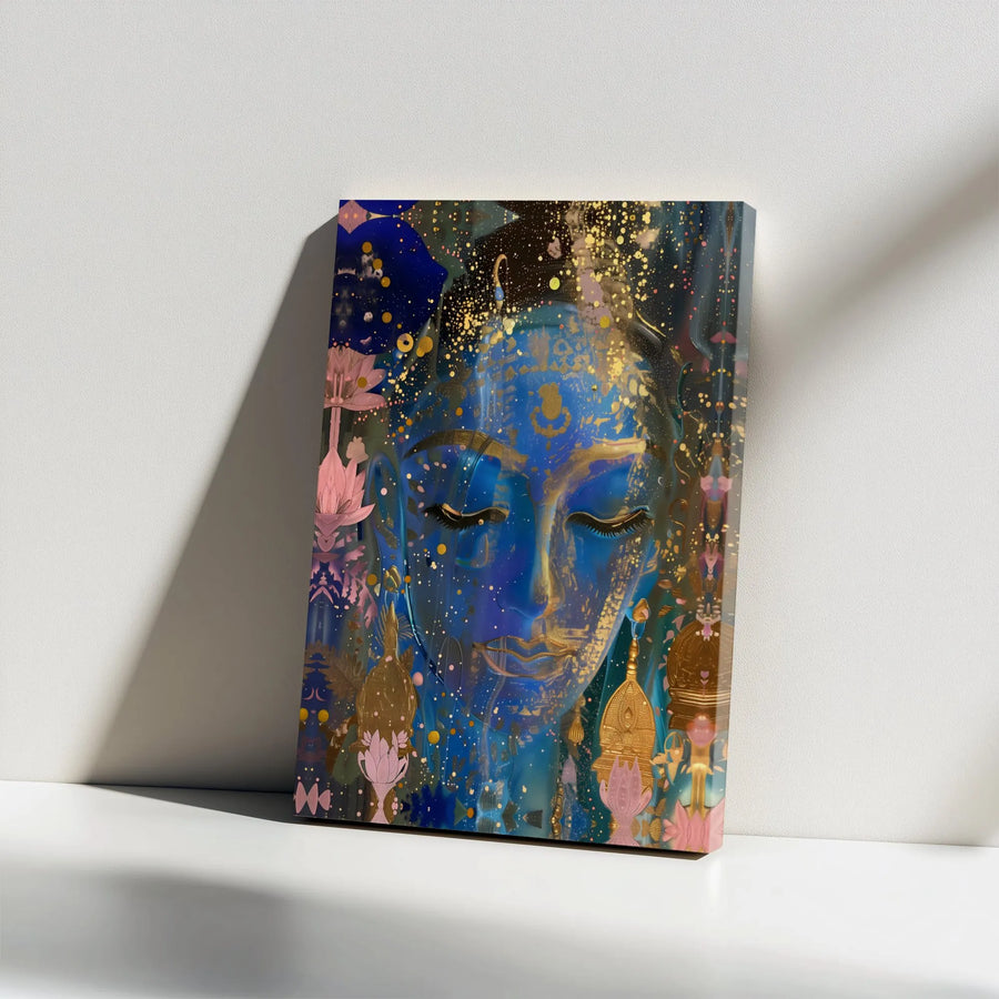Abstract Goddess Canvas Art | Blue and Gold Spiritual Portrait | Premium Gallery Wrapped Canvas | Yoga Studio & Meditation Room Decor Gift