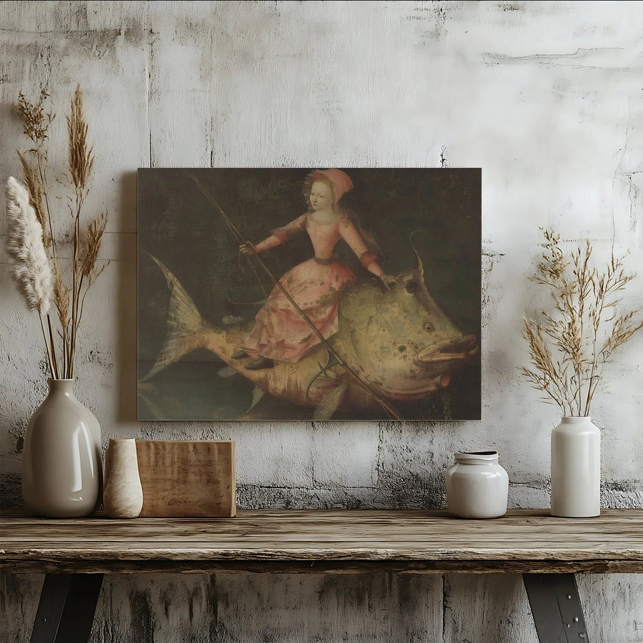 Hieronymus Bosch Surreal Canvas Art | Woman Riding A Fish Print | Premium Gallery Wrap Wall Decor | Unique Renaissance Eclectic Home Gift