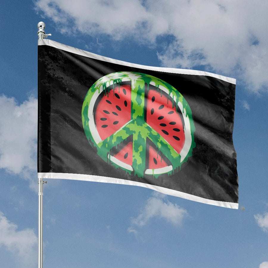 Watermelon Peace Sign House Flag | Drip Art Summer Garden Decor | Durable 100% Polyester | Vibrant Outdoor Seasonal Gift