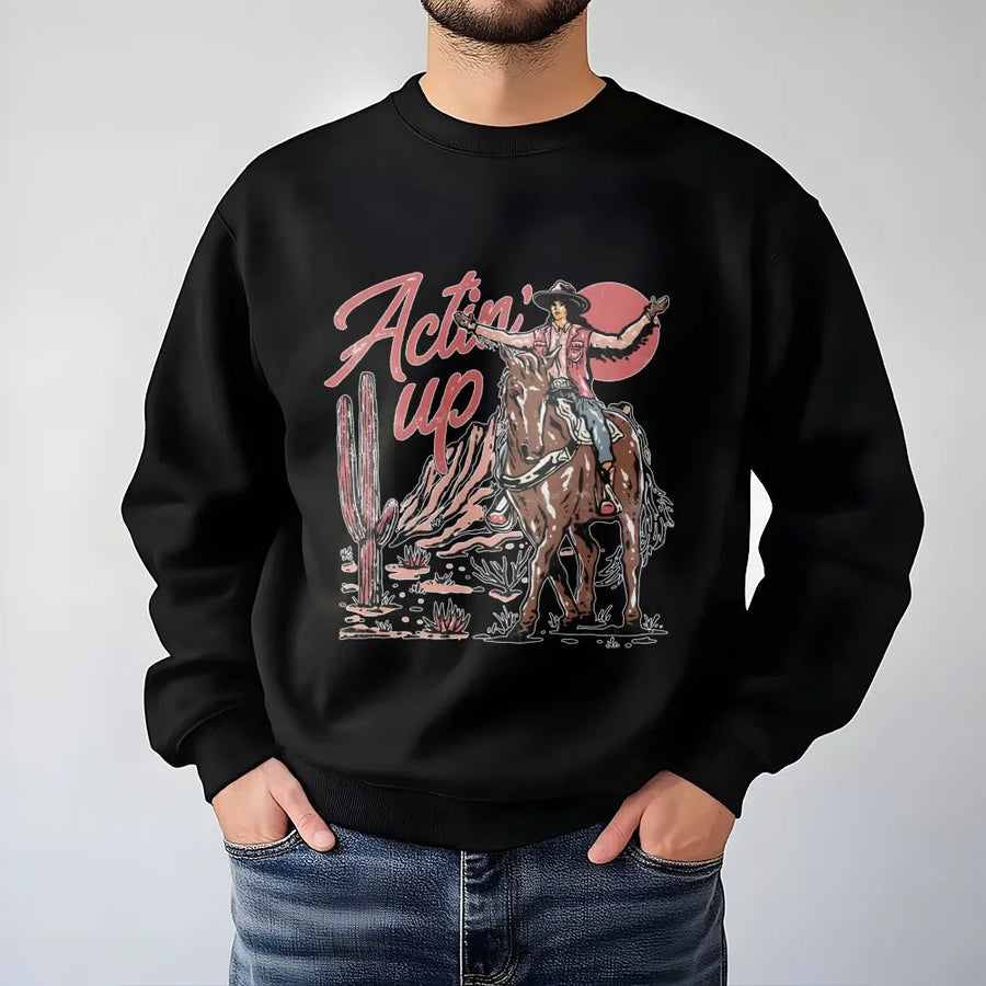Western Cowgirl Sweatshirt | Retro Rodeo Actin' Up Graphic Design | Premium Cotton Blend | Country Concert Apparel for Women