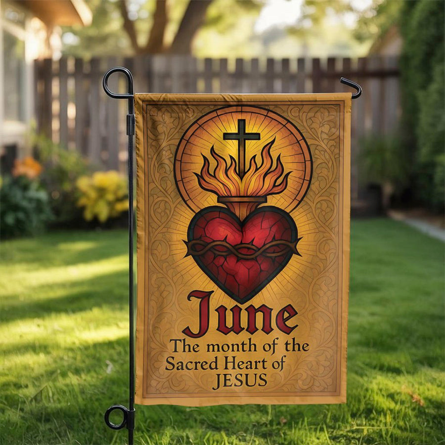 Sacred Heart of Jesus Garden Flag | June Catholic Faith Religious Decor | Weather-Resistant Polyester | Memorial Gift for Parishioner