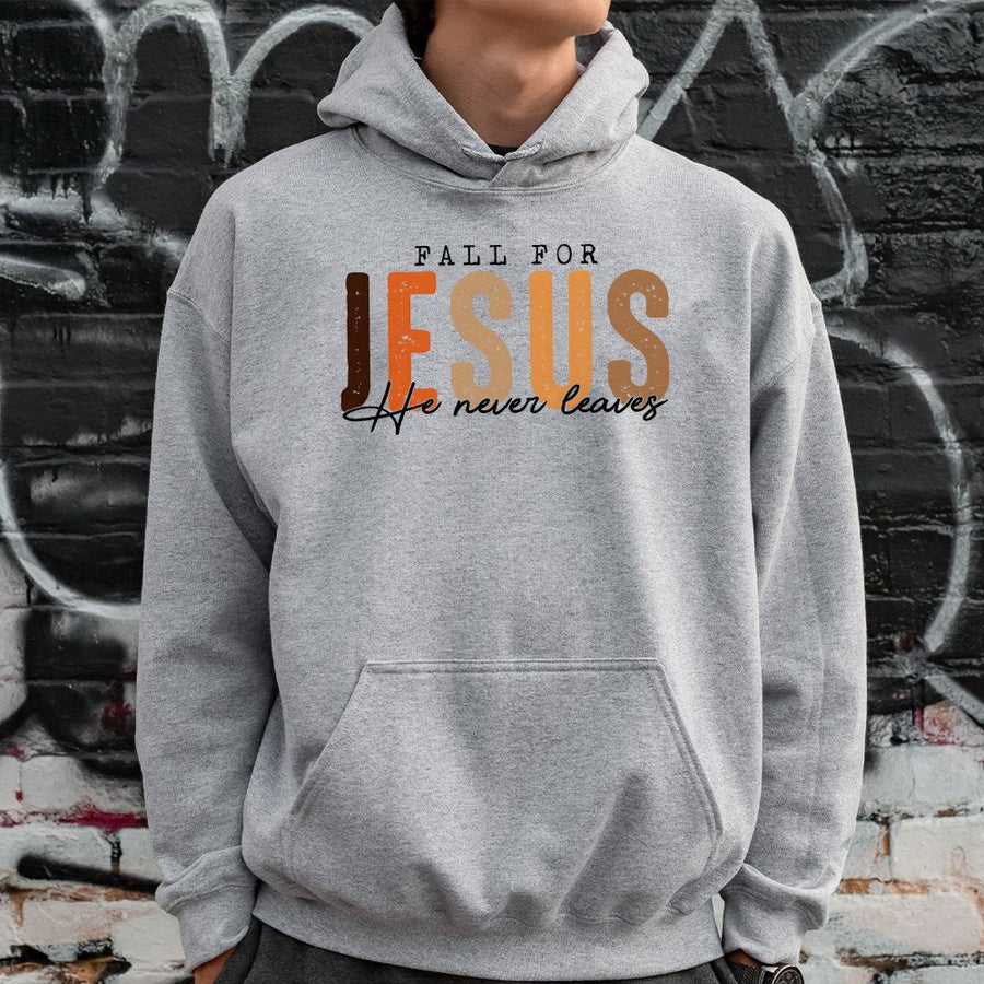 Fall For Jesus Hoodie | Christian Autumn Faith Quote Graphic | Premium Cotton Blend Sweatshirt | Religious Gift For Women And Men
