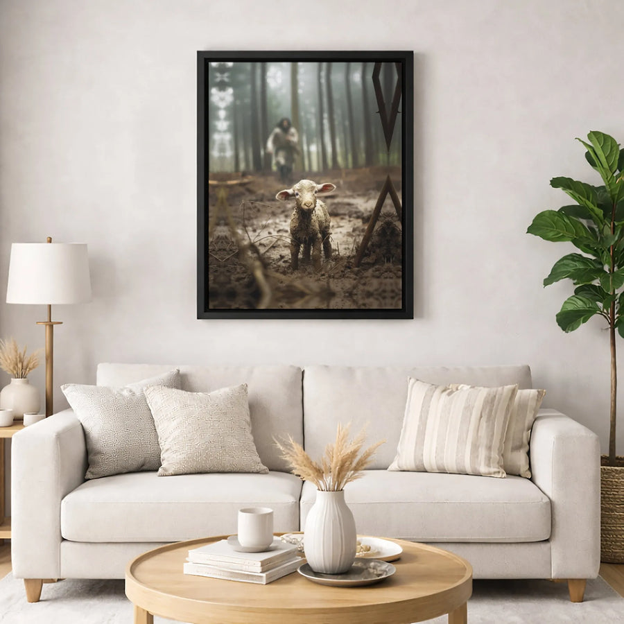 Lost Lamb and Shepherd Canvas Art | Religious Forest Scene Print | Premium Gallery-Wrapped Wall Decor | Christian Home Gift for Believers
