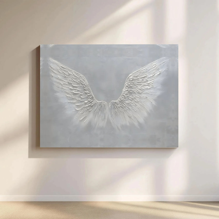 Angel Wings Wall Art | Modern Minimalist 3D Texture Effect Print | Premium Gallery Wrapped Canvas | Spiritual Living Room Decor Gift
