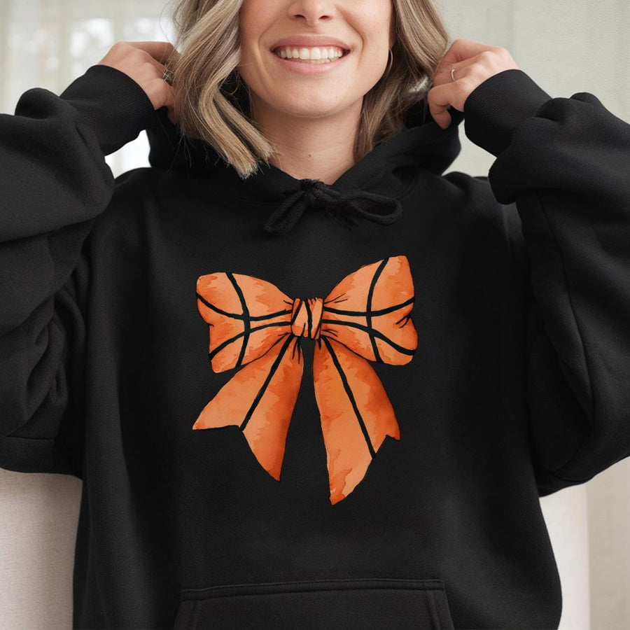 Basketball Bow Hoodie | Aesthetic Coquette Sports Sweatshirt | Premium Cotton-Blend Pullover | Cute Gift For Basketball Mom & Player