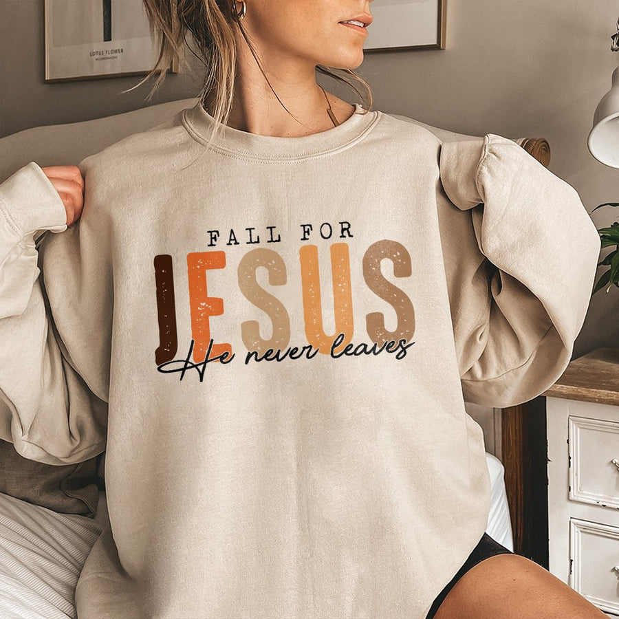 Fall For Jesus Sweatshirt | Christian Autumn Aesthetic Design | Cotton-Poly Blend Premium Crewneck | Faith Based Gift For Women