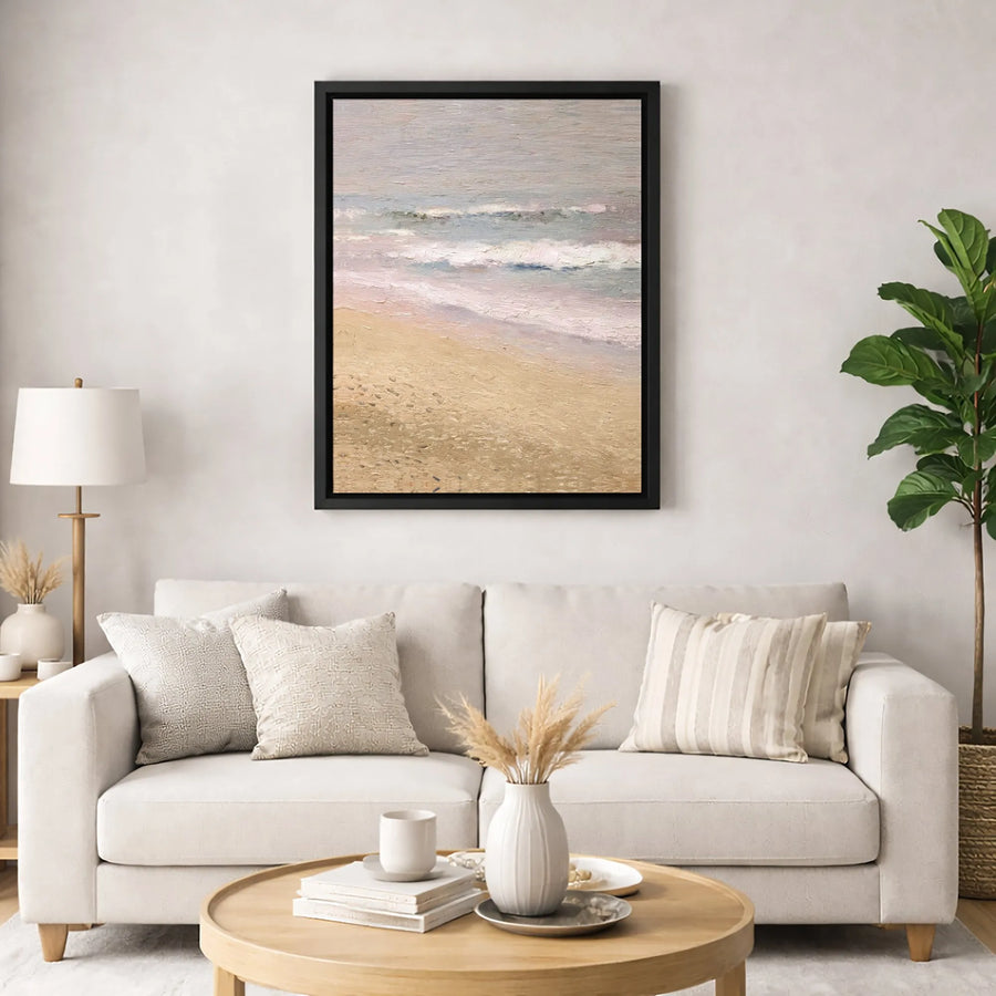Textured Abstract Beach Canvas Art | Neutral Ocean Waves Wall Decor | Premium 1.25 Inch Thick Gallery Wrap | Coastal Living Room Gift