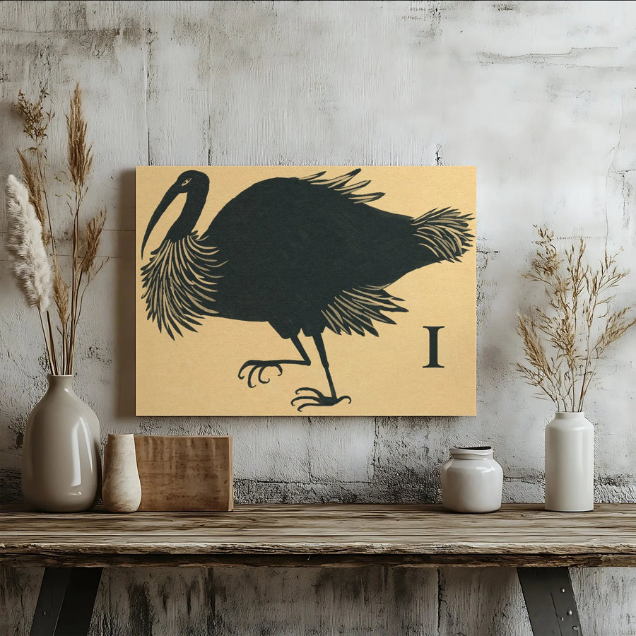 Ibis Bird Wall Art Print | Vintage Alphabet Illustration | Gallery-Quality Canvas | Naturalist Home Decor Gift
