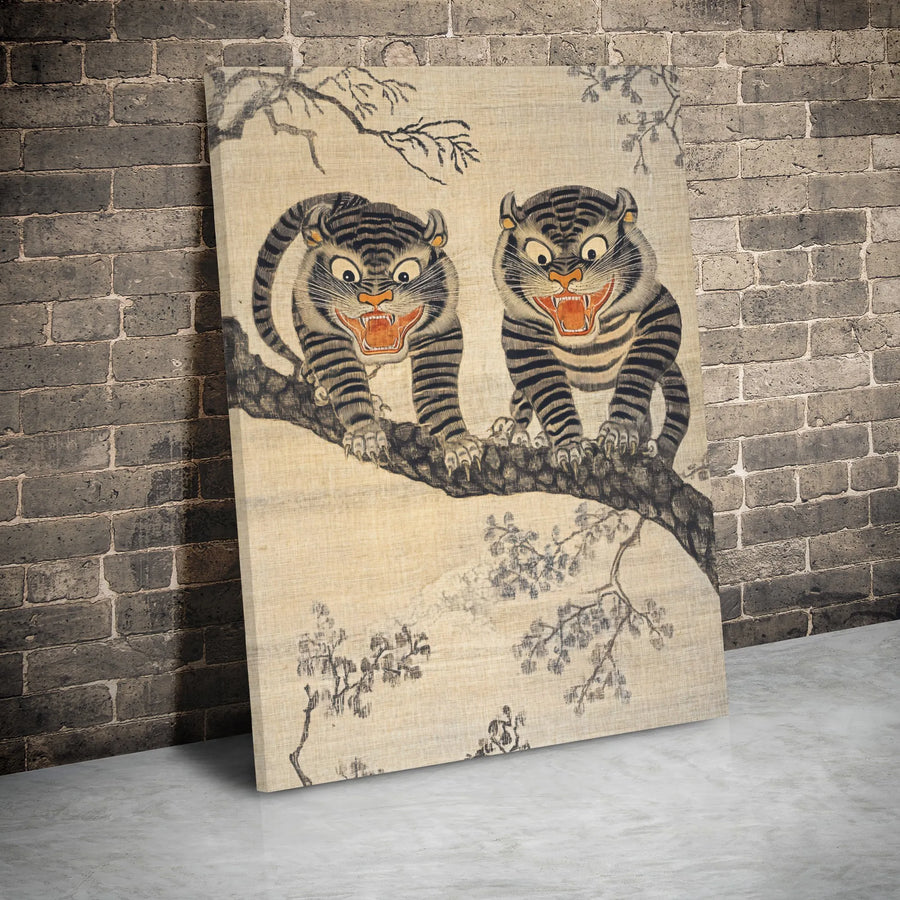 Korean Folk Art Tiger Canvas | Traditional Whimsical Tiger Painting | Gallery Wrapped Premium Canvas | Asian Interior Decor Gift