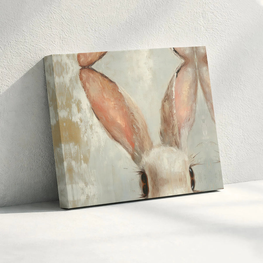Bunny Rabbit Canvas Wall Art | Artistic Peeking Rabbit Painting | Premium Gallery Wrapped Canvas | Modern Farmhouse Nursery Decor Gift