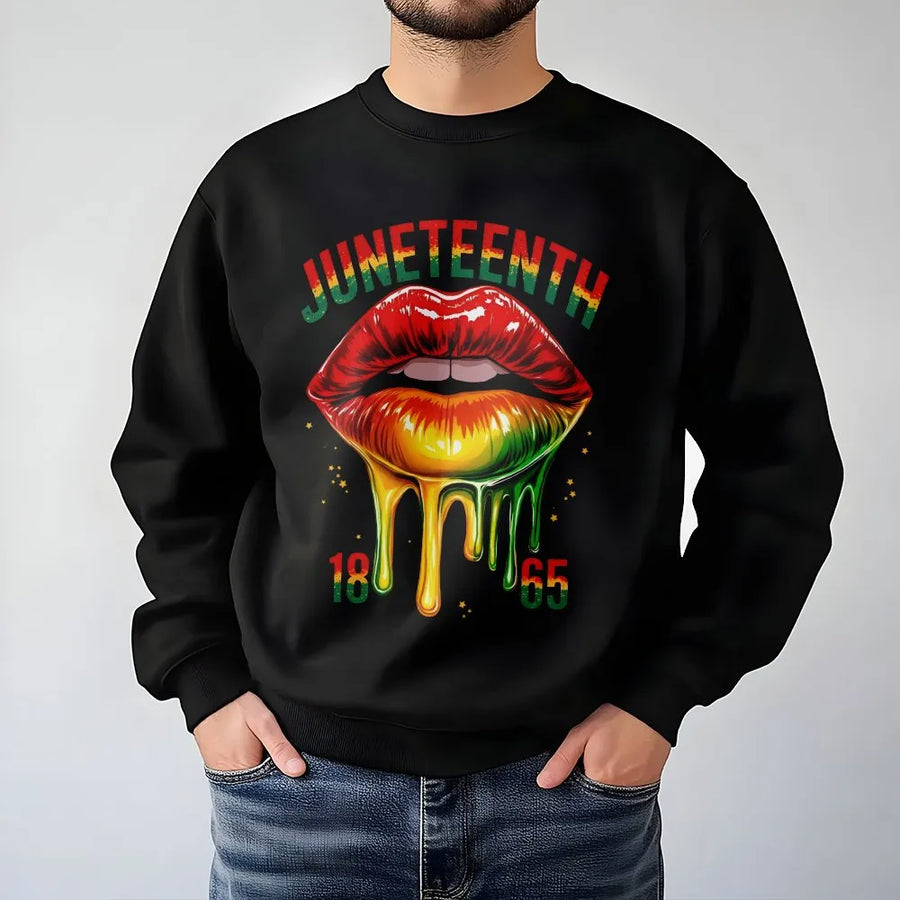 Juneteenth 1865 Lips Sweatshirt | Dripping Pan-African Flag Colors | Premium Unisex Crewneck | Freedom Day Apparel Gift for Black Women & Men