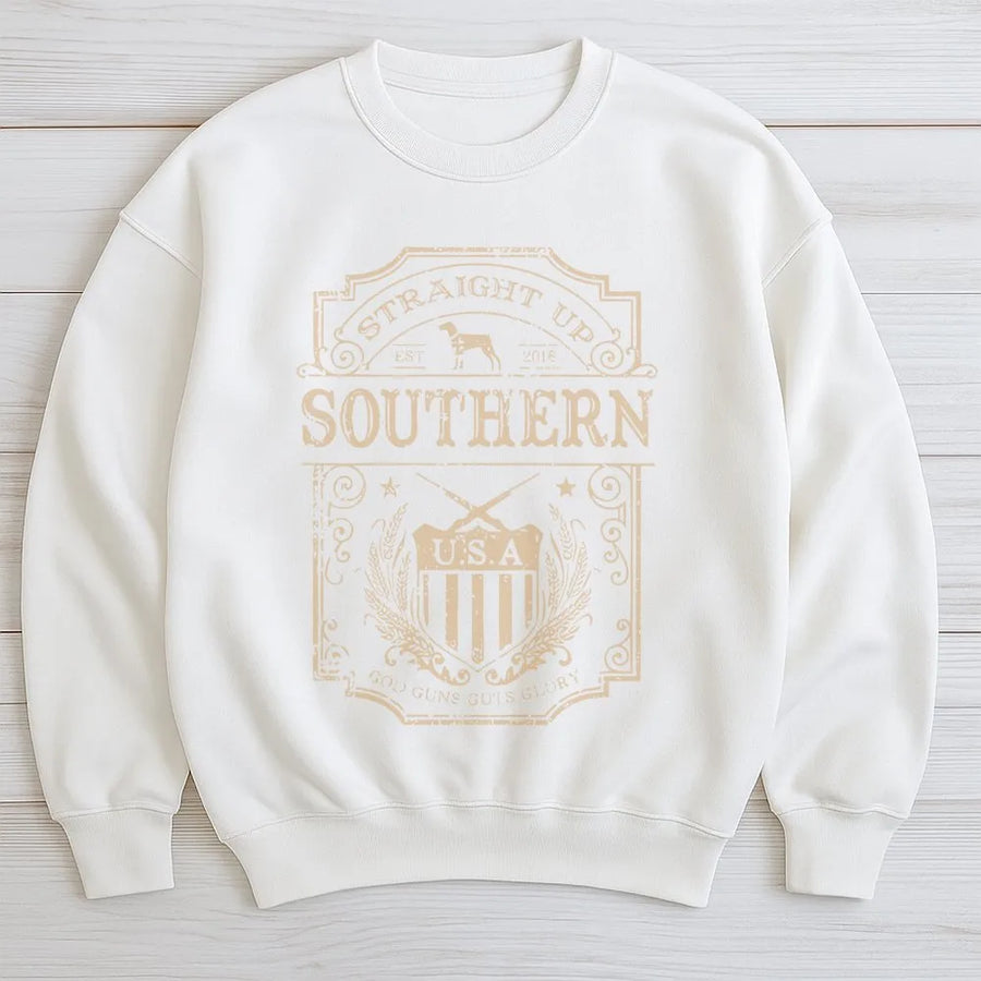 Southern Pride Sweatshirt | Vintage USA Flag & Gun Emblem | Premium Cotton Blend | Gift For Country Living Lovers