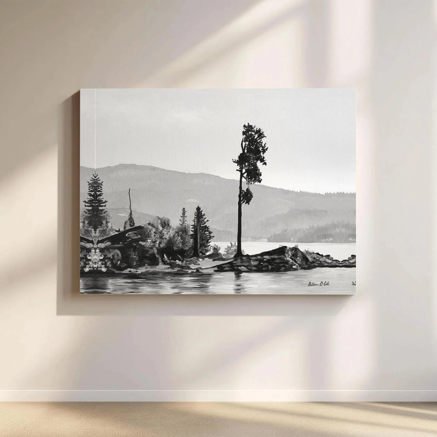 Lone Tree Lake Canvas Print | Black and White Landscape Wall Art | Premium Gallery Wrapped Decor | Modern Nature Gift for Living Room