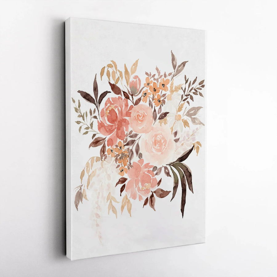 Boho Floral Watercolor Canvas Print | Warm Botanical Bouquet Art | Premium Thick Gallery Wrapped Canvas | Living Room Decor Gift for Her