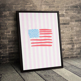 American Flag Wall Art | Aesthetic Pink Striped USA Decor | Premium Gallery Wrap Canvas | Modern Patriotic Home Gift