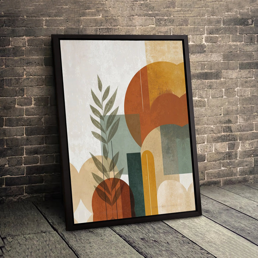 Abstract Geometric Canvas Art | Modern Botanical Leaf Wall Decor | Premium 1.25-Inch Gallery Wrap | Earthy Tones Home Decor Gift